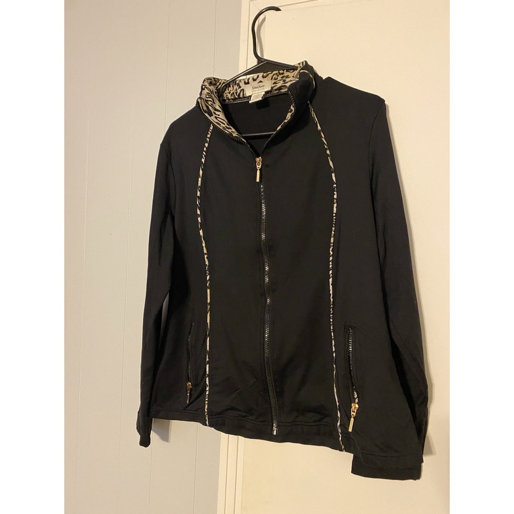 NEIMAN MARCUS EXCLUSIVE Black Jacket Safari Leopard Print Top XL